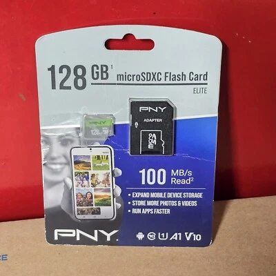 128gb PNY Micro SDXC ELITE Flash Card 100MB/S Card New in Package With Adapter - Image 1 of 3