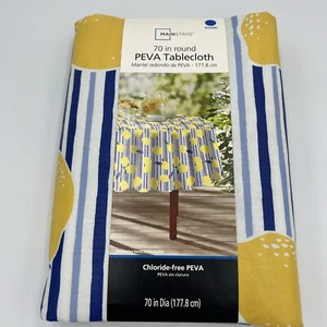 Peva 70" Runde Vinyl Tischdecke - Zitronen auf blauen Streifen Neu aus altem Lagerbestand von Mainstays - Bild 1 von 5