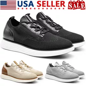 Men's Dress Sneakers Breathable Lightweight Oxfords Casual Wingtip Brogue Shoes - Picture 1 of 26