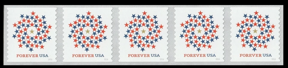US 5130 Patriotic Spiral F coil strip 5 MNH 2016 - Image 1 of 1