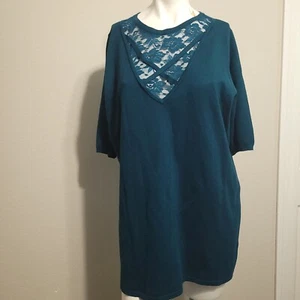 Torrid size 2 Tunic 2X top shirt pullover lace sheer v-neck stretch 3/4 sleeve - Picture 1 of 8