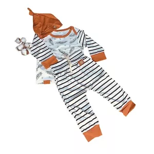 3PCS 3-6 M Set Kid Baby Boy Clothes Jumpsuit Romper Bodysuit Pants Hat Outfits - Picture 1 of 4