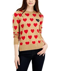 Charter Club Pailletten Herz Pullover rot hellbraun braun schwarz Petite Medium - Bild 1 von 5