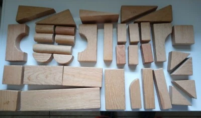 35 pc Lg Antique Toy Wooden Building Block Vtg Educational or Craft 11" to 2.75" - Image 1 of 3
