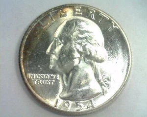 1954 Atractiva llanta tonificación Washington Quarter sin circular sin circular. BONITO ORIGINAL - Imagen 1 de 2