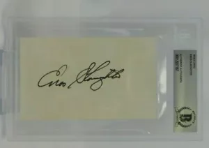Enos Slaughter Signed 3x5 Index Card Beckett Encapsulated MLB Cardinals - Picture 1 of 2