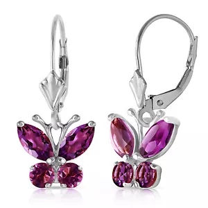 1.24 CTW 14K Solid White Gold Butterfly Earrings Natural Amethyst - Picture 1 of 5