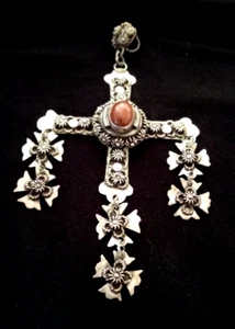 De colección Taxco México Yalalag Plata de Ley con una Cruz de Piedra Naranja Quemada. - Imagen 1 de 4