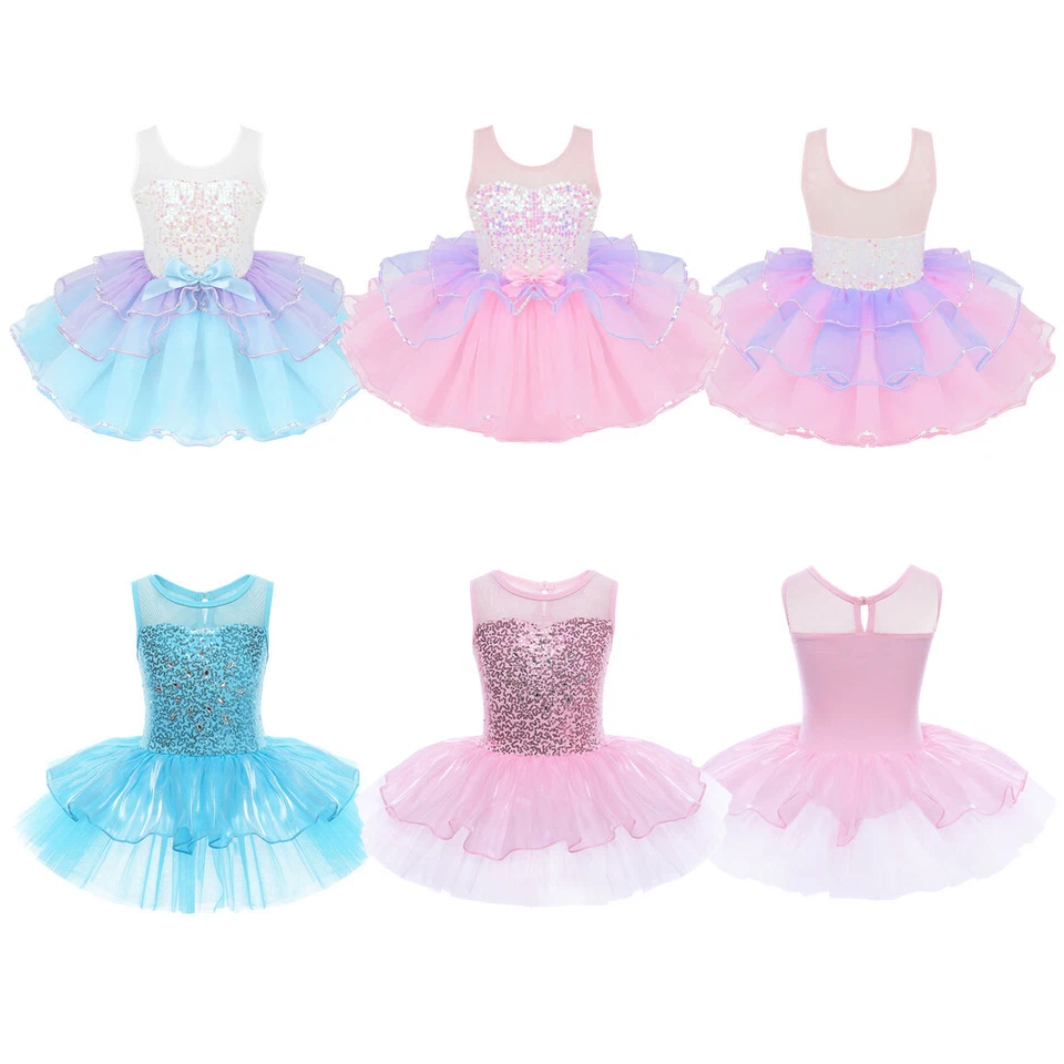 Girls Ballet Dance Dress Leotard Sequins Skating Ballerina Tutu Skirt Dancewear - Image 1 of 1