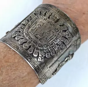 Massive Vintage PERU 925 Sterling Silver 2.25" Extra Wide 7" Bracelet 76 grams - Picture 1 of 14