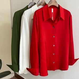 Lady Formal Long Sleeve Faux Silky Satin Shirt Drape Oversize Blouse Top OL Work - Picture 1 of 16