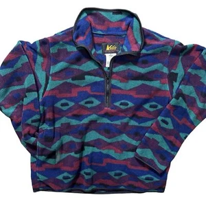 VTG REI Fleece Jacket Mens Medium Purple Aztec Half Zip 90s Retro Y2K USA MADE - Picture 1 of 8
