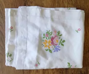 Vintage Hand Embroidered Cotton Cross Stitch Tablecloth 48''x60'' Roses - Picture 1 of 10
