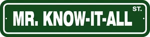MR. KNOW-IT-ALL ST. 6" X 24" ALAUN STRASSENSCHILD - GENIUS, SMART, MANNSHÖHLE, GARAGE - Bild 1 von 8