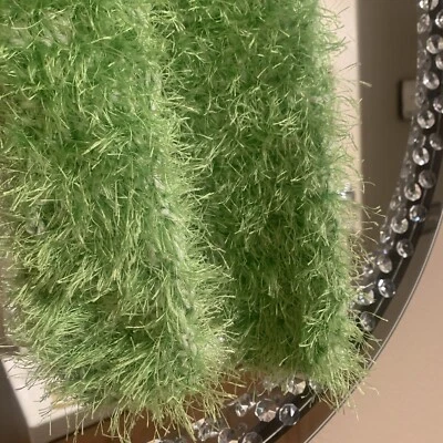 HAND-MADE EYELASH YARN BOA SCARF  Lime Pear Green Crochet Fun Fur 3x38 - Image 1 of 4