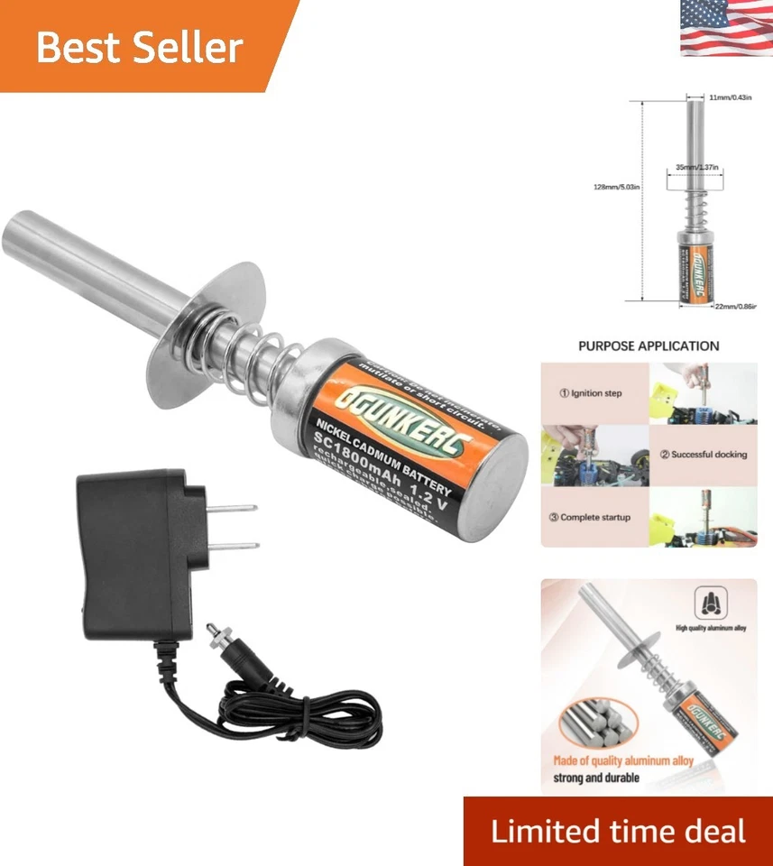 Durable Nitro Glow Plug Igniter with Charger - Perfect for RC Models 1/8 & 1/10 - Image 1 of 4