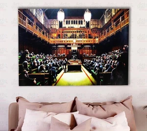BanksyMonkey Parlement toile enveloppe décoration affiche art mural impression Alec Monopoly - Photo 1/8