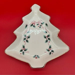 Mikasa Ribbon Holly Christmas Tree Candy Dish - Picture 1 of 5