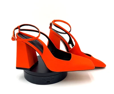 Sapatos femininos Zara laranja salto alto quadrado tamanho UE 36 EUA 6 novos - Imagem 1 de 4