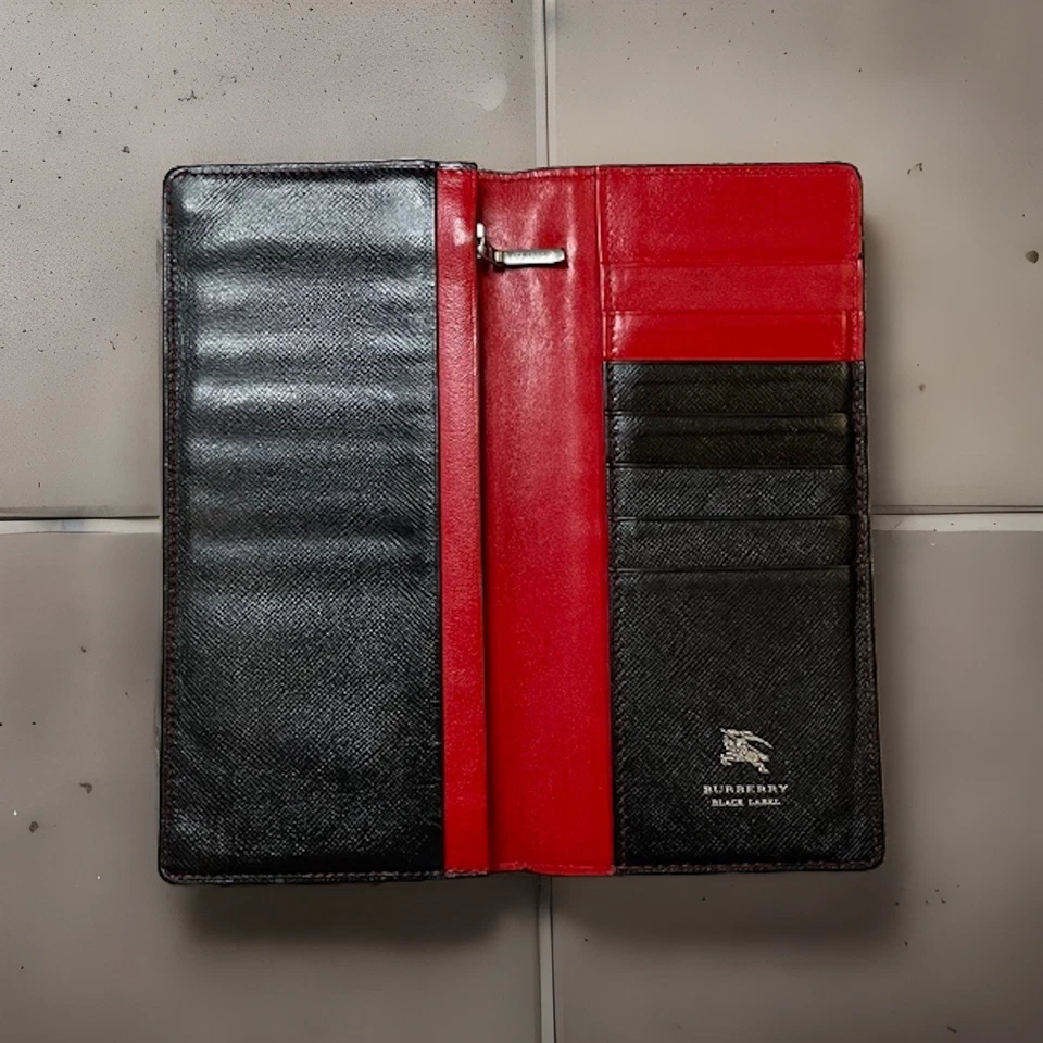 RARE Burberry Black Label Continental Bifold Black Red Leather Wallet Men Women - Image 1 of 4