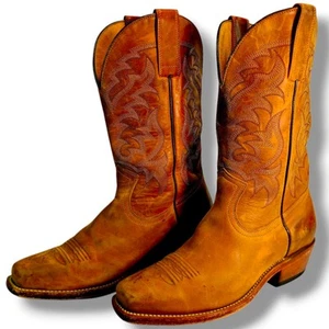 Moonshine Spirit Brad Paisley Leather Boots Mens 7 D Square Toe Cowboy BBM85 VTG - Picture 1 of 20