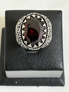 Luxury Men Silver 925 Ring France Ruby Handmade Modern Design ياقوت فرنسي مترش - Picture 1 of 8