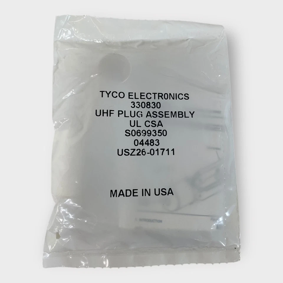 Tyco 330830 Cable Connector Silver Coaxial UHF Male Pin Plug Straight Crimp On Foto 1 de 4