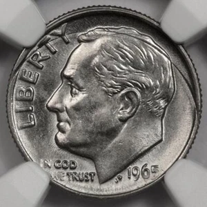 1965 NGC MS66 Incomplete Curved Clip Dime Mint Error Extremely Rare Type Coin - Picture 1 of 4