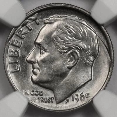 1965 NGC MS66 Incomplete Curved Clip Dime Mint Error Extremely Rare Type Coin - Image 1 of 4