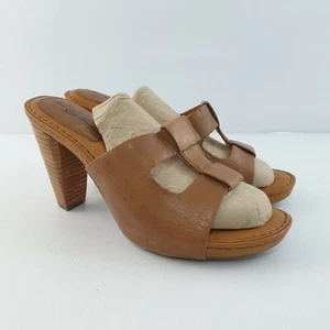 Born Crown Womens Brown Leather Heel Sandal Size US 8 EU 39 SE228 - Picture 1 of 9