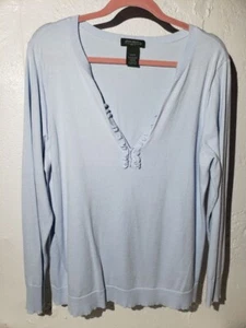 Eddie Bauer Long Sleeve V-Neck Pullover Sweater Light Blue Ruffle Womens XXL EUC - Picture 1 of 2