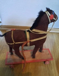 Altes Fuhrwerk Pferd zum ziehen , Rädertier mit Glasaugen 10,5 cm,27 cm,29 cm - Bild 1 von 8