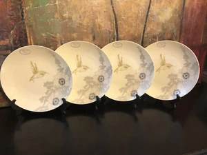 4 NEW Bella Lux Hummingbird Bone China Set Dinner Plates Matte Gold Silver RARE - Picture 1 of 8