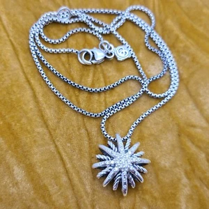 David Yurman Sterling Silver Small 16mm Starburst Diamond Necklace Pendant - Picture 1 of 5