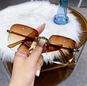 Square Rimless Fashion Sunglasses For Women Men Summer Gradient UV400 Sun Shades - Picture 1 of 3