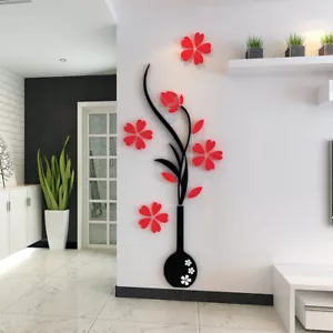 3D DIY Flower Vase Removable Mirror Wall Art Sticker Home Room Decal Mural Decor - Picture 1 of 10