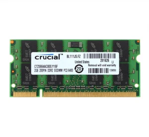 2GB Crucial PC2-6400S DDR2 800Mhz RAM 200Pin SODIMM Laptop Memory Low Density - Picture 1 of 8