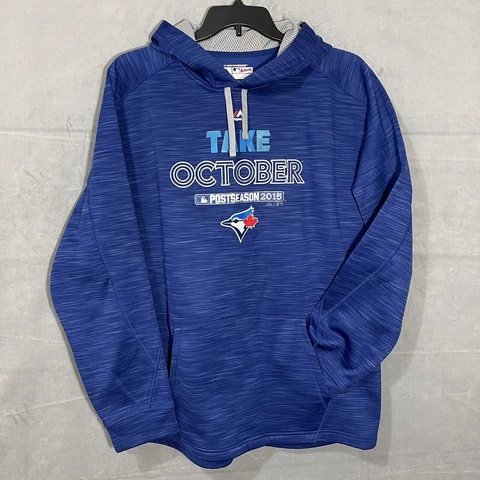 Toronto Blue Jays Hoodie Men's XL Majestic ThermaBase Blue Pullover Take October Cover