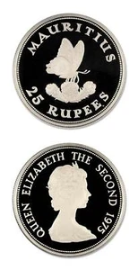 WWF Mauritius Blue Swallowtail 1975 25 Rupees Proof Silver Crown - Picture 1 of 1