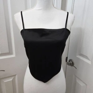 Gianni Bini Tie Back Crop Top Womens Small Black Satin Festival Party Adjustable - Picture 1 of 8
