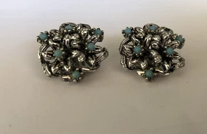 Vintage Earrings Clip On Silver Tone Faux Turquoise Lisner? - Picture 1 of 6