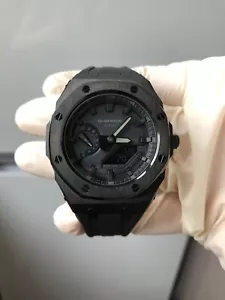 Casio G-Shock Ga-2100-1a1er Blackout Custom Casioak Steel Mod Watch - Picture 1 of 4