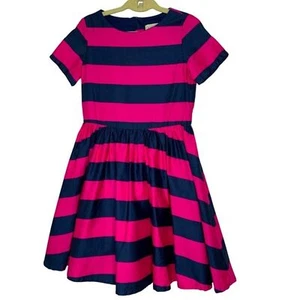 Lands End Girl's Dress Short Sleeve Cotton Striped Size 7 Pleated - Picture 1 of 7