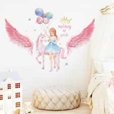 Pretty Unicorn Girl Wall Stickers Bedroom Kids Planet Balloon Wings Decals Decor