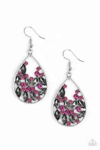 PPAPARAZZI Cash or Crystal - Pink Earrings Hematite Rhinestone Teardrop NWOT - Picture 1 of 2