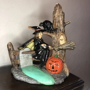Vtg Ceramic HALLOWEEN  MOLD Chilling Witch on Broom, Wicked Cat & Pumpkin - Picture 1 of 13