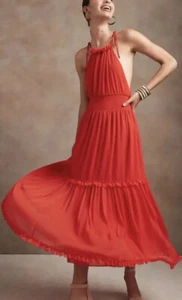 NWT BANANA REPUBLIC HALTER RUFFLED MAXI PARTY HOLIDAY VALENTINES DRESS SZ XL RED - Picture 1 of 10