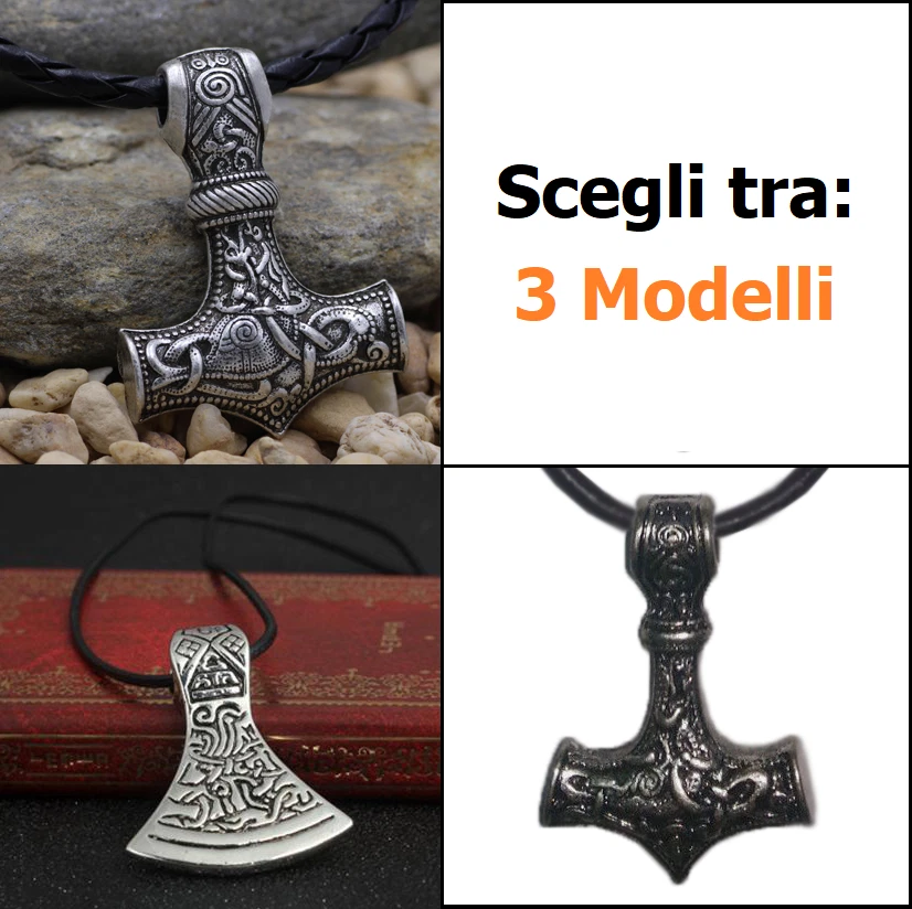Thor's Hammer Viking Norse COLLANA MARTELLO ACCETTA DI THOR MJOLNIR - 3 MODELLI