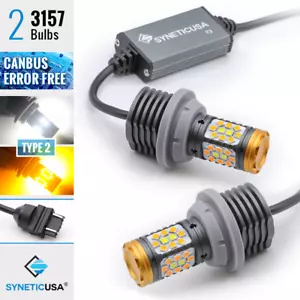Syneticusa 3157 x2 LED 3030 chips Error Free Switchback White/Amber Signal Bulbs - Foto 1 di 10