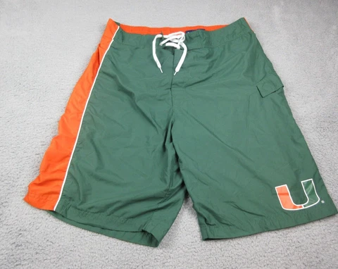 Miami Hurricanes Swim Trunks Mens Adult 2XL XXL Green Orange College Football Cover